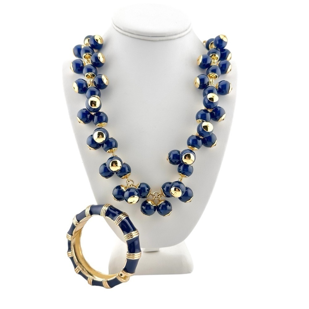 J. Crew Necklace and Bracelet Set in Navy Blue and Gold Tone - Picture 2 of 11